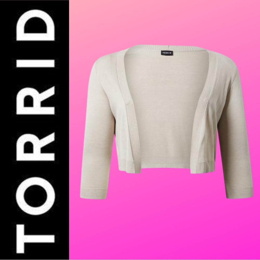 Torrid: Chateau Gray 3/4 Sleeve Cropped Shrug